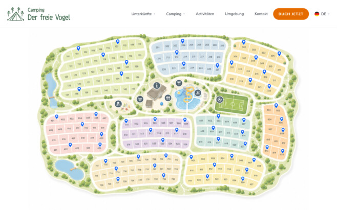PMS campingplatz buchung auf parkplan