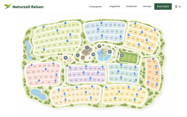 PMS ferienparkgruppen und ketten buchung auf parkplan