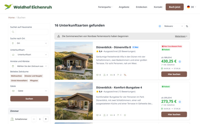 PMS ferienparkgruppen und ketten suche und buche