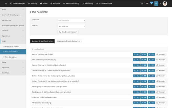PMS Automatische e mails