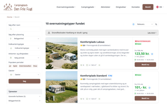 Bookingsystem campingplads soeg og book