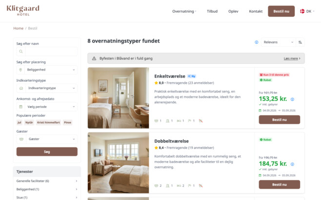 Bookingsystem hotel soeg og book