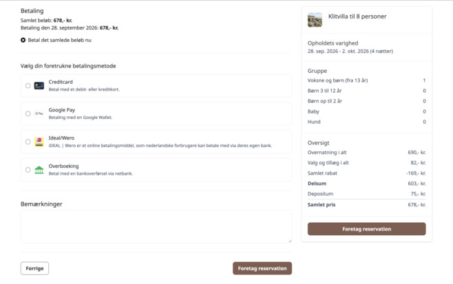 Bookingsystem tilknyttede betalinger