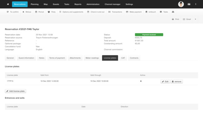 Reservation software access management license plates