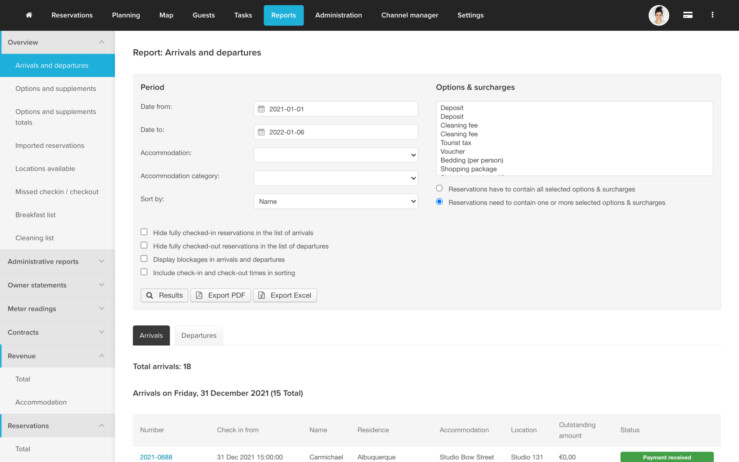Reservation software arrival departure