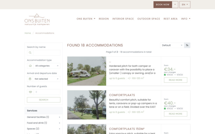 Online reservation software camping ons buiten website booking