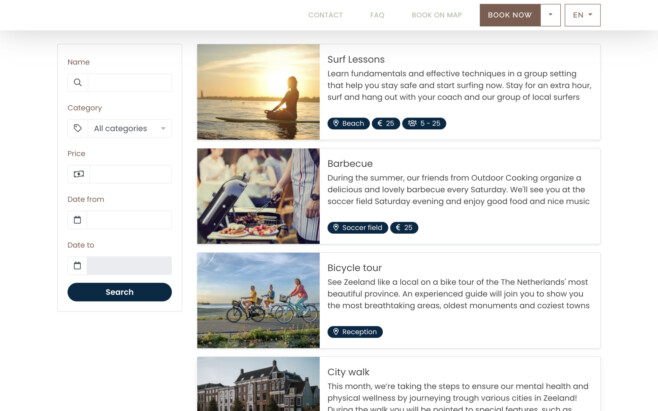 Reservation software events book pay overview