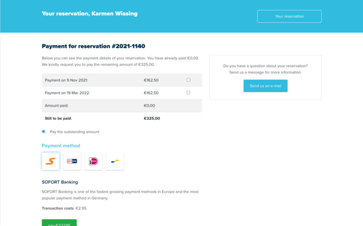 Reservation software guest environment payment