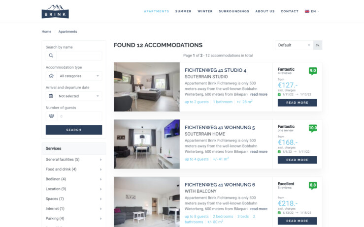 Reservation software holiday homes appartments search and book