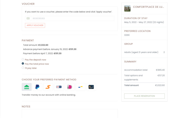Reservation software online payment methods