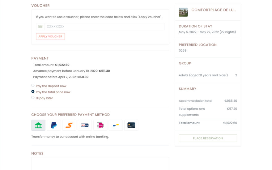 Reservation software online payment methods