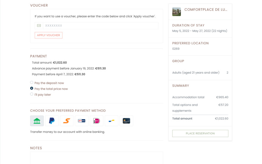 Reservation software online payment methods