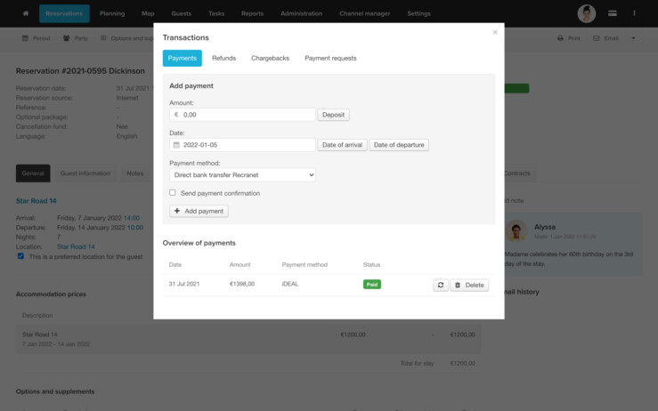 Reservation software planning board management reservation payment