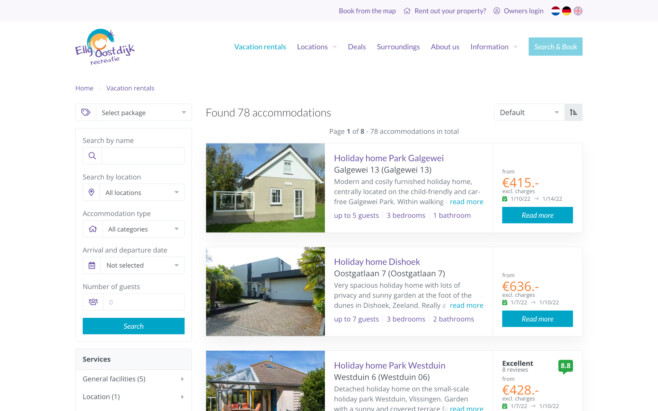 Reservation software search and book rental organization