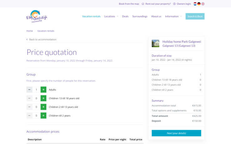 Reservation software search and book price quotation