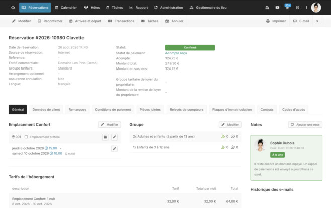 Logiciel de gestion Informations de réservation