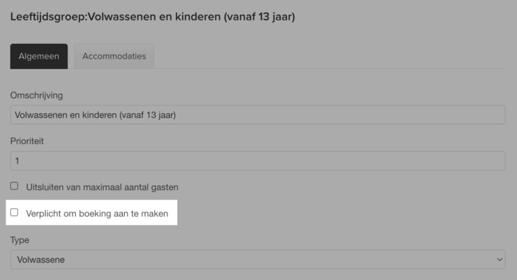 Reserveringssysteem Verplichte leeftijdsgroep bij online reserveren