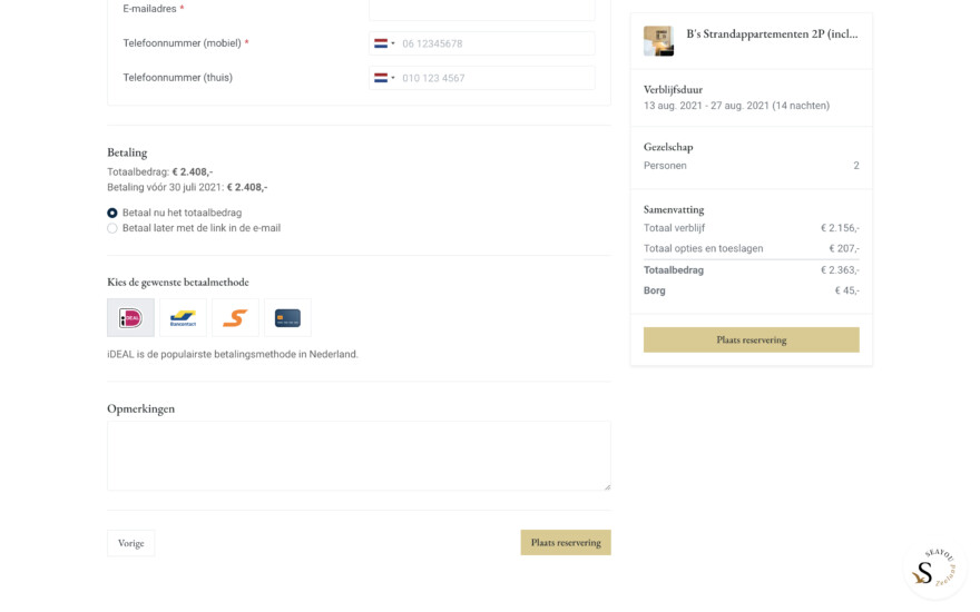 Reserveringssysteem online betalen