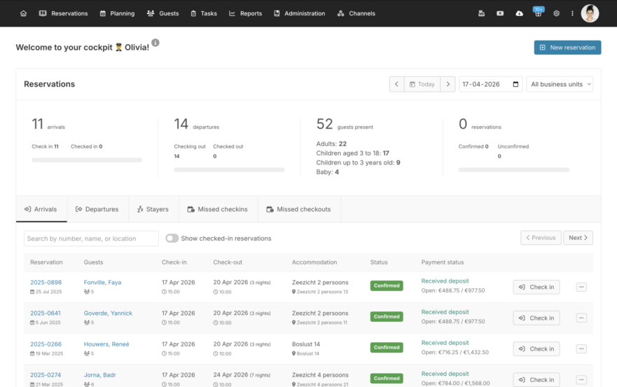 PMS booking system dashboard