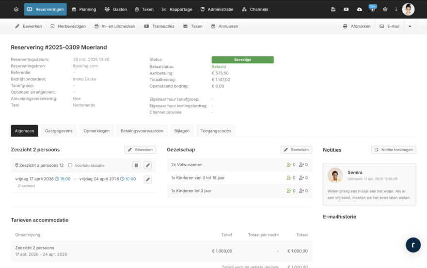 Online reserveringssysteem emailhistorie crm