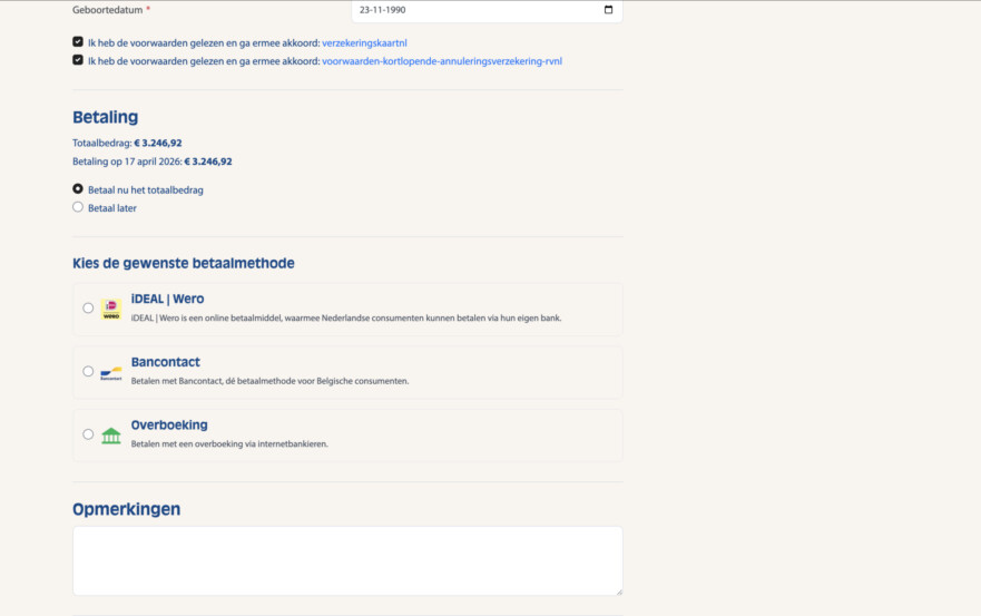 Reserveringssysteem online betalen