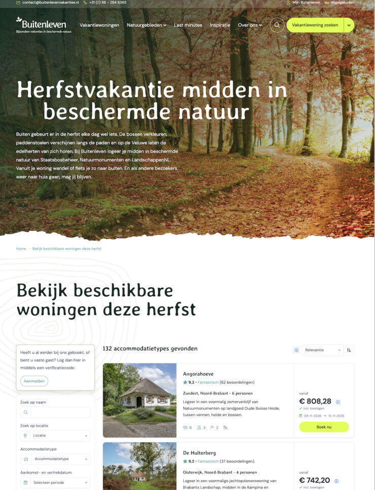 Landingspagina ingeladen zoek en boek recranet