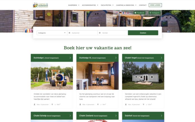 Online reserveringssysteem vakantiepark duinhoeve desktop