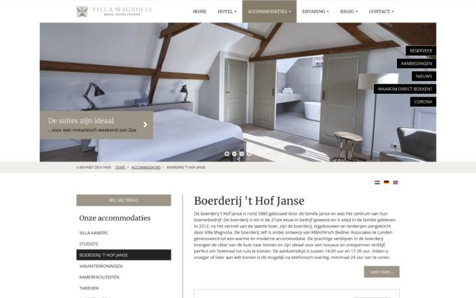 Online reserveringssysteem villa magnolia responsive webdesign desktop