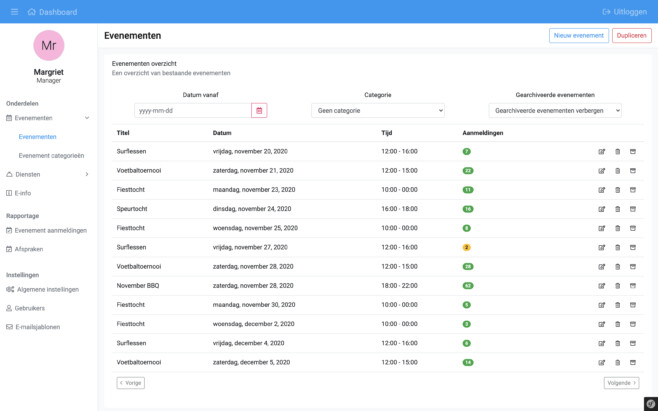 Recranet events backoffice