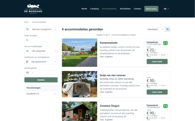 Reserveringssysteem camping zoekboek website