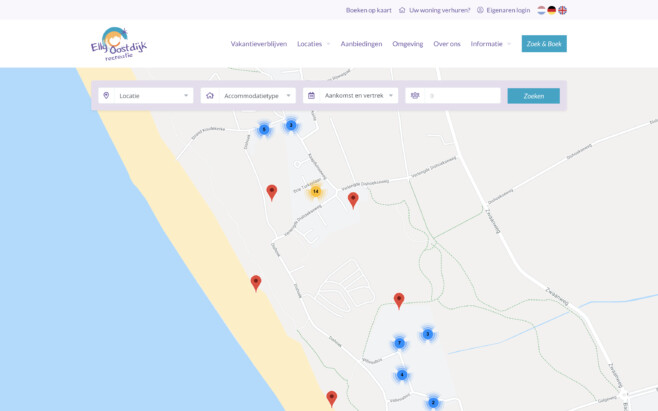 Online reserveringssysteem vakantiehuizen appartementen kaart