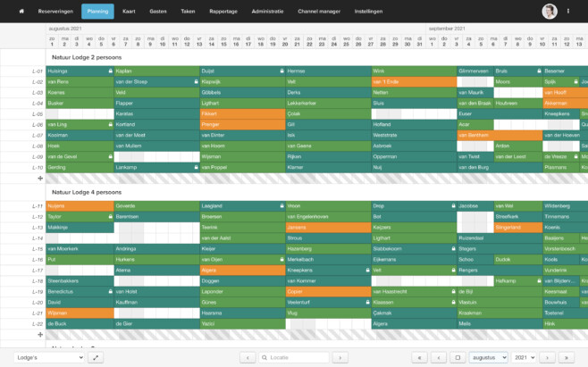 Reserveringssysteem vakantiepark planbord