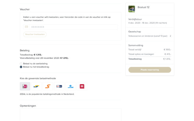 Betaalmethodes online reserveringssysteem