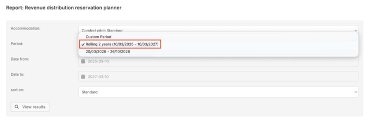 Automatic period setting in the reservation planner of the reservation system