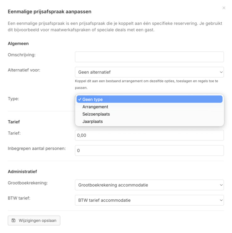 Eenmalige prijsafspraak in reserveringssysteem