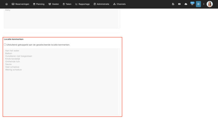 Automatische toeslagen online reserveren locatiekenmerken recranet