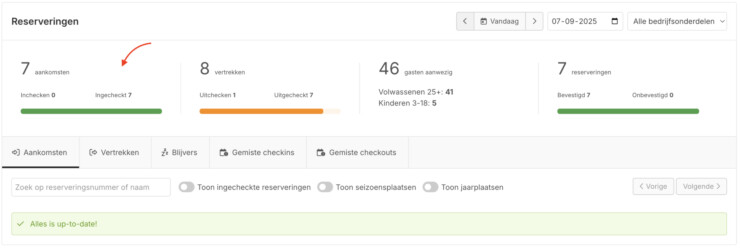 Check in balk cockpit status gasten overzicht recranet