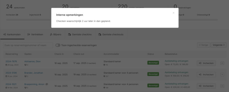 Reserveringsopmerking bekijken in de cockpit van het reserveringssysteem