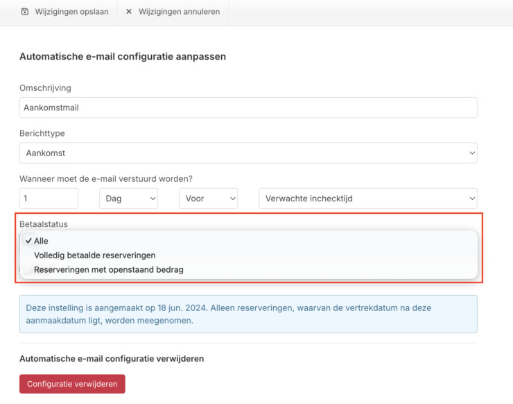 Reserveringssysteem aankomstmail na voltooide betaling