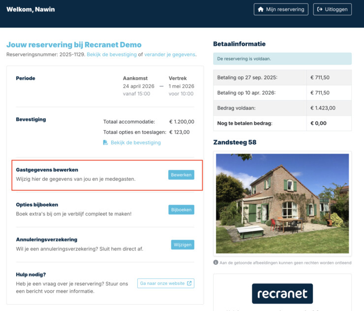 Gastomgeving reserveringssysteem