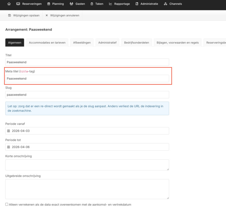 Metatitel arrangement reserveringssysteem