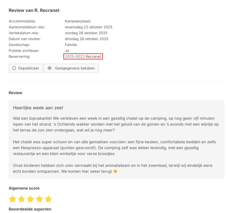 Review reserveringsnummer reserveringssysteem