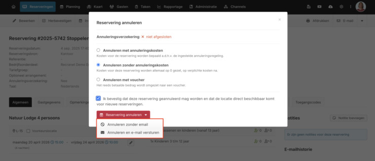 Automatische annuleringsmail gast eigenaar reserveringssysteem