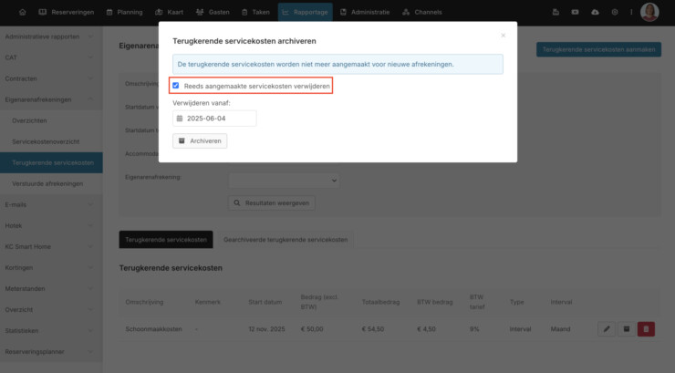 Servicekosten verwijderen bulk reserveringssysteem