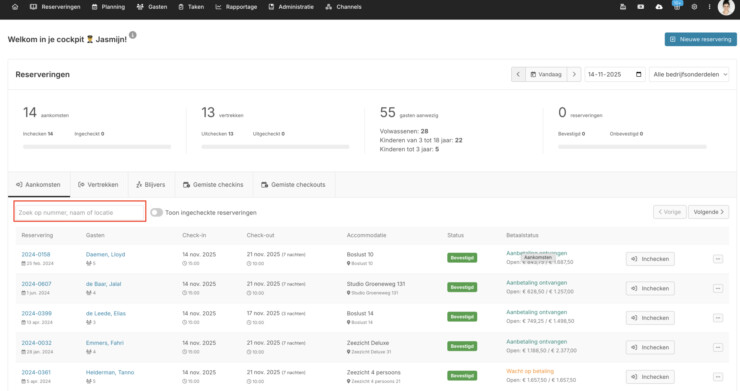 Zoeken op locatienummer cockpit reserveringssysteem