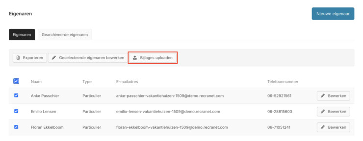 Bijlages uploaden meerdere eigenaren eigenarenbeheer reserveringssysteem
