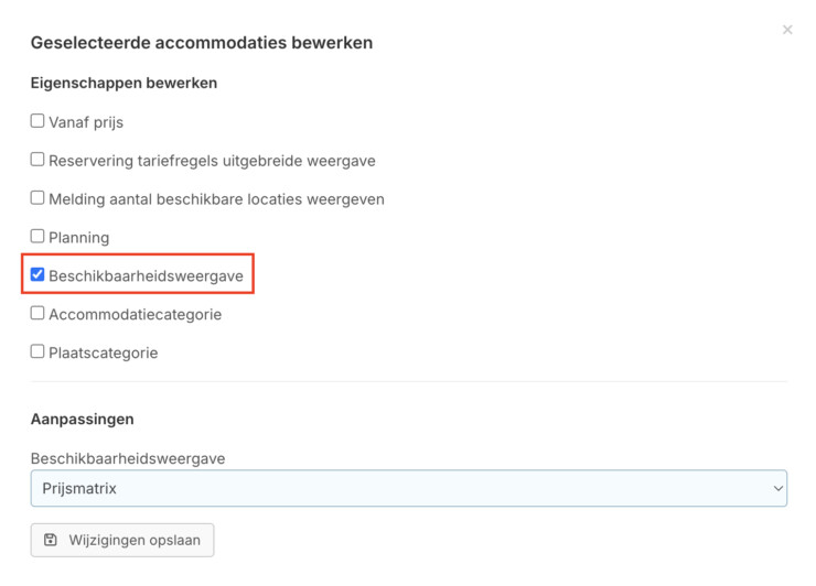 Prijsmatrix in bulk instellen in het reserveringssysteem