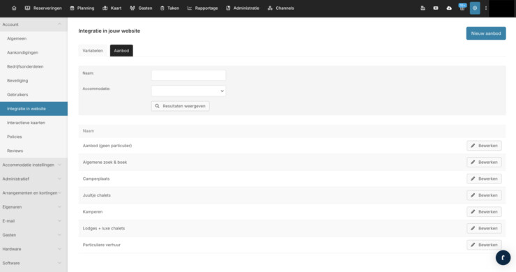 Reserveringssysteem uitgelicht aanbod