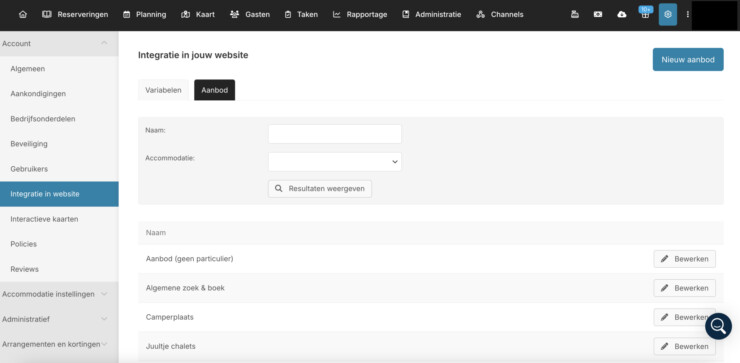 Reserveringssysteem uitgelicht aanbod instellen