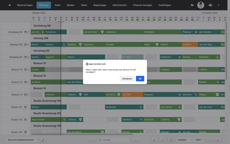 Verslepen reservering op planbord
